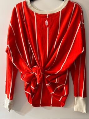 FREE PEOPLE Red and White Striped Long Sleeve Top